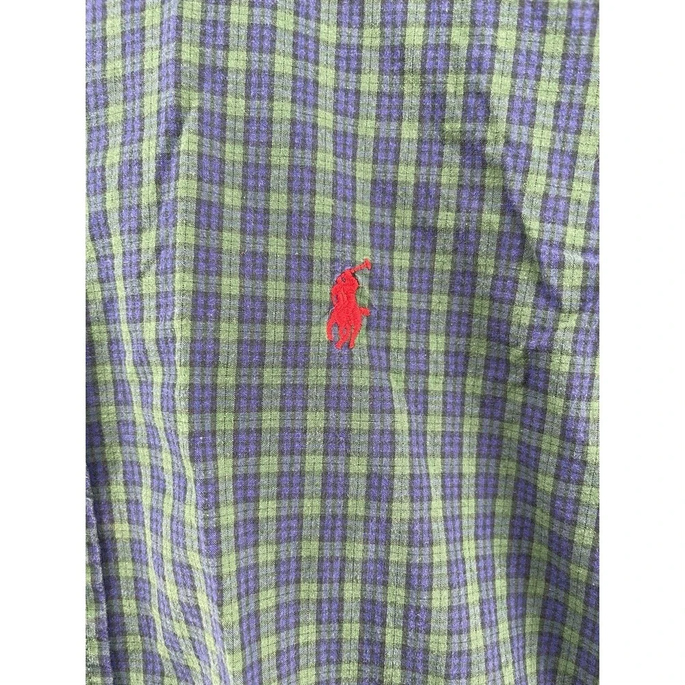 Ralph Lauren Boys XL 20 Green Blue Plaid Button Down Shirt 100% Cotton